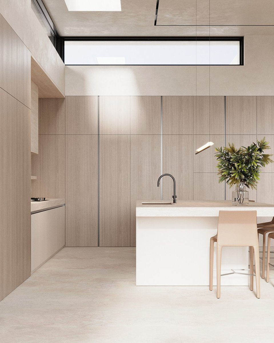 SenceArchitects's tweet photo. Transform your home with @SenceArchitects! For the kitchen, we chose veneered wooden facades and natural travertine stone to add sophistication and style. And for the accent - camel-colored bar stools. #homedesign #kitchendesign #interiordesign #architecture https://t.co/GuXPD1MfQK