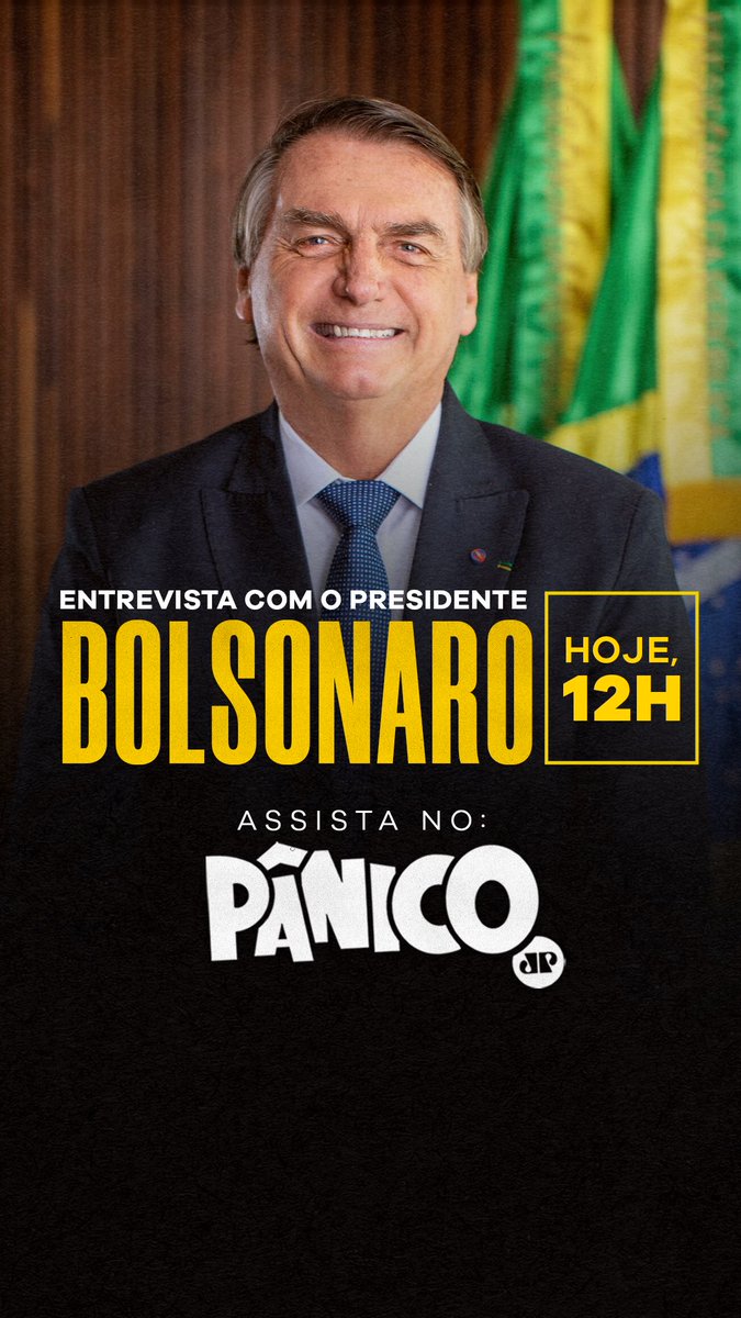 plnacional_'s tweet photo. BOLSONARO PARTICIPA DE ENTREVISTA HOJE NA JOVEM PAN

Jair Bolsonaro, o nosso presidente de Honra, vai estar no programa Pânico desta segunda-feira, 03, que começa às 12h, horário de Brasília. Para acompanhar, basta sintonizar na rádio Jovem Pan, ou assistir à transmissão ao vivo pelo YouTube.

Acompanhem a entrevista do nosso capitão. Essa é a chance de mostrarmos  que a audiência no nosso eterno presidente é gigante. Contamos com vocês! 💚

Link de acesso à live: https://t.co/gfC2u23PVj

#PL22 #brasil #verdeeamarelo #patriaamada #direita #direitaconservadora #PLRN #conservadores #partidoliberal #jovempan #panico
