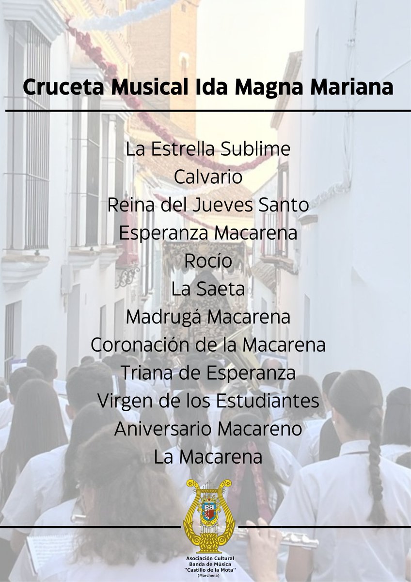 cdelamota's tweet photo. #MagnaMariana | Aquí os dejamos con el repertorio interpretado el pasado sábado en la #MagnaCarmona tras María Santísima de la Paciencia. 

•

#cdelamota #SuenaLaMota
#bmcastillodelamota #Carmona https://t.co/iOxRn3mNSd