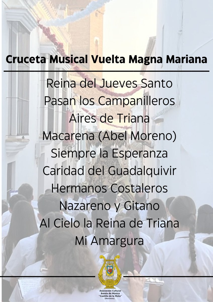 cdelamota's tweet photo. #MagnaMariana | Aquí os dejamos con el repertorio interpretado el pasado sábado en la #MagnaCarmona tras María Santísima de la Paciencia. 

•

#cdelamota #SuenaLaMota
#bmcastillodelamota #Carmona https://t.co/iOxRn3mNSd