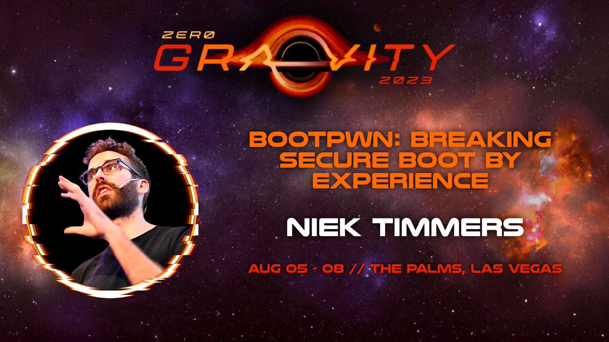_ringzer0's tweet photo. 🥾 Boot up your security skills at #BootPwn, the #cybersecurity #training from @tieknimmers that will have you 'laced up' and ready to #exploit #SecureBoot vulnerabilities. Make vulnerabilities your game, this August, at #ZER0GRAVITY in Las Vegas!

🎟️ https://t.co/os9iVfEK6g https://t.co/RZIjxXE1Ge