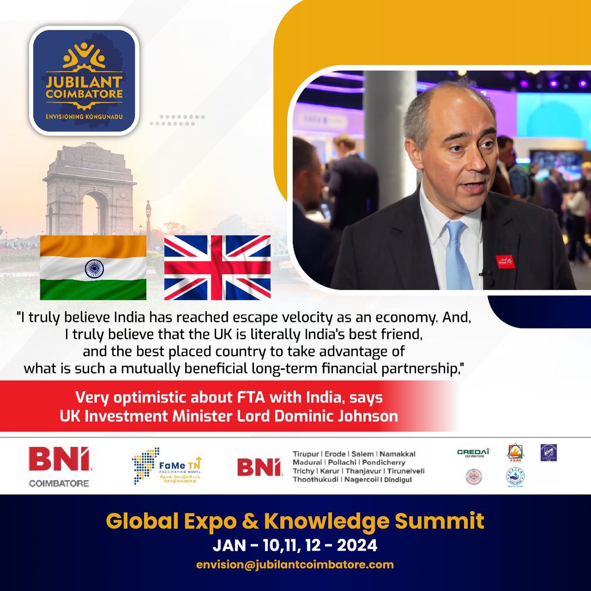 Jubilantcbe's tweet photo. "Very Optimistic about FTA with India", says UK Investment Minister Lord Dominic Johnson.

Jubilant Coimbatore!!

#business #entrepreneurs #optimistic #investment #India #UK #JubilantCoimbatore https://t.co/CCW1CmczzJ