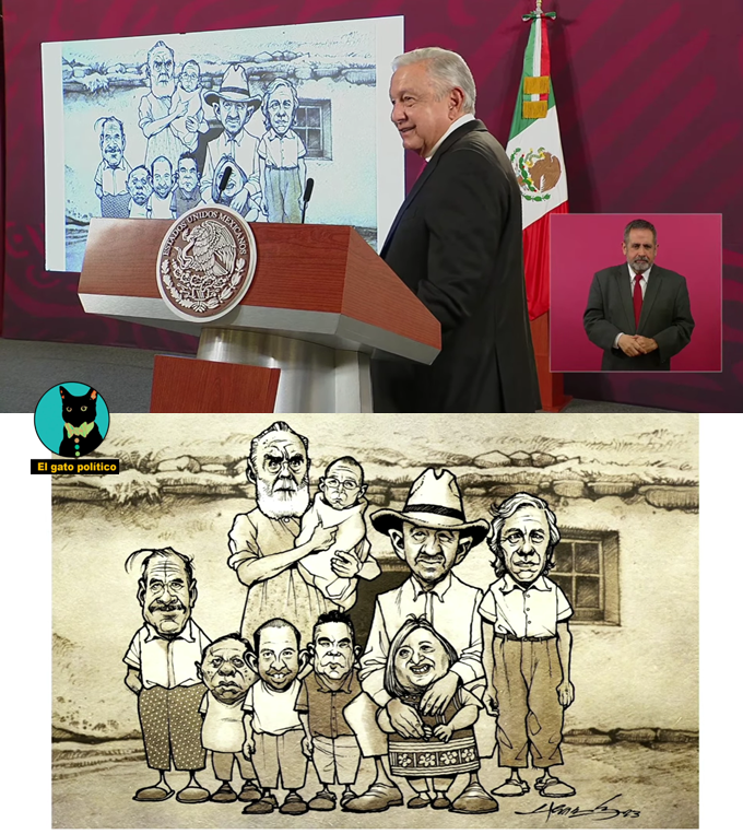 elgatopolitico_'s tweet photo. AMLO se pitorrea con cartón de Monero Hernández que representa la "pobreza" que rodea a Xóchitl Gálvez, la candidata 2024 del PRIANRD:
"La única elección que ha ganado Xóchitl es de jefa delegacional en Miguel Hidalgo, donde viven los más ricos de México".
#Mañanera #ConferenciaPresidente