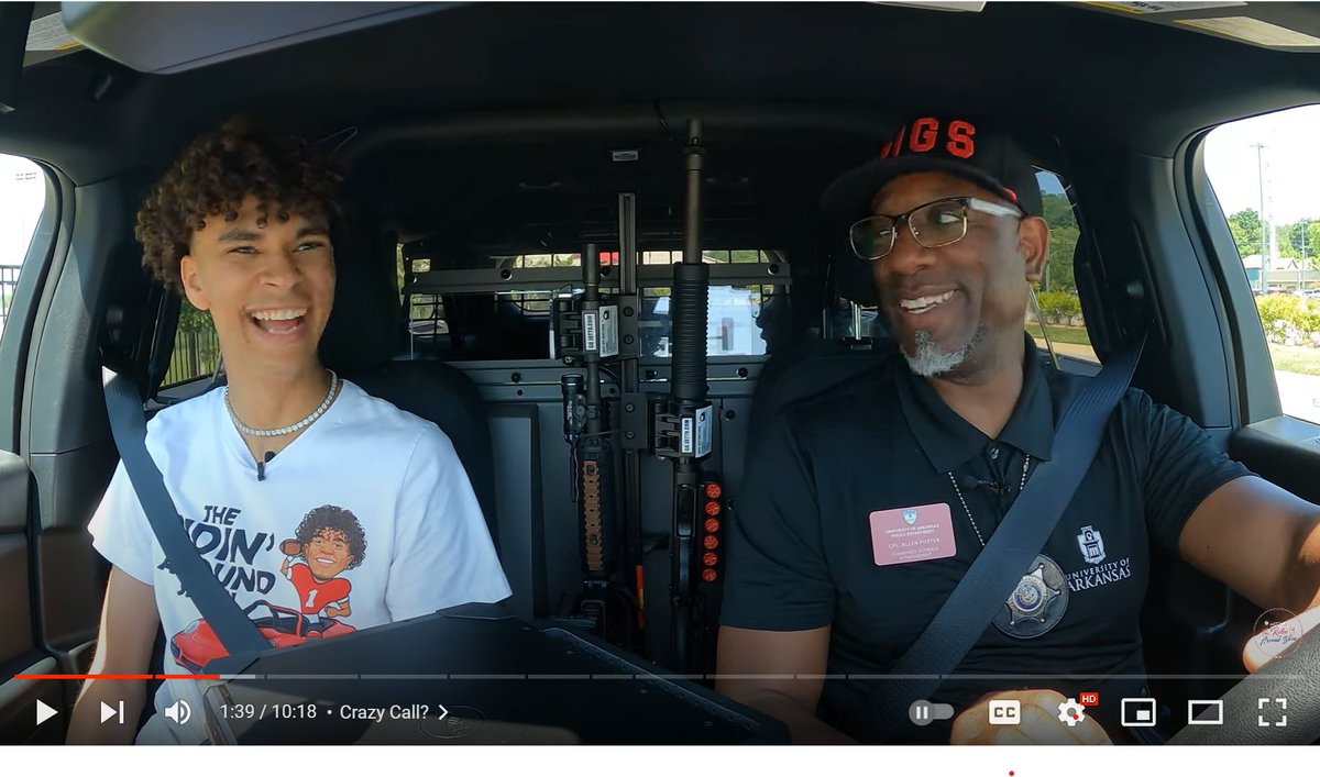 Noah Washington interviewed Corporal Porter on "The Ridin' Around Show." Listen in as they discuss Razorback game days, tickets, martial arts, the culture of policing, and creative ways people try to get out of tickets.
youtube.com/watch?v=BbjPlU…
PS There's also carpool karaoke.
