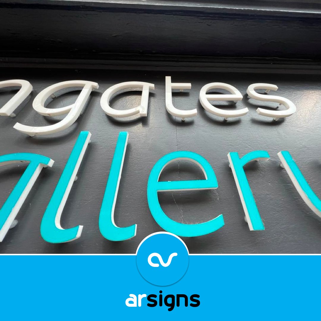 ArSigns's tweet photo. We had a great example last week of differing #signage for a shop front.
Both elegant, stylish and modern but 2 contrasting installation methods, #wingatesgallery opted for standoff, acrylic lettering where as #fourfourhair opted for simple die cut vinyl window lettering. https://t.co/RHvOw0btyN