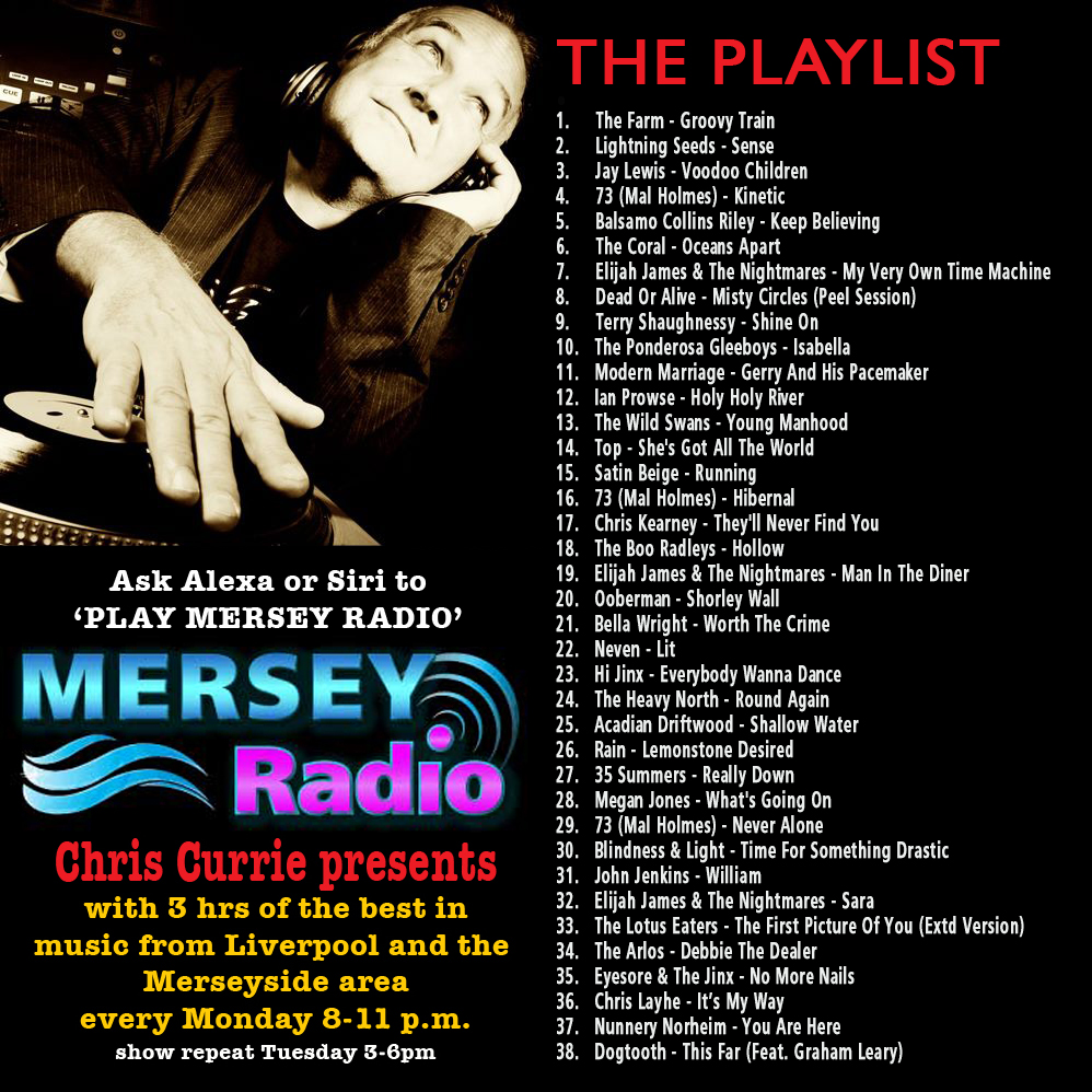 Chris Currie (@currieradioshow) on Twitter photo It's Monday and here we go again with another hot serving of Mersey musical talent - join me on Chris Currie presents on <a href="/MerseyRadio/">Mersey Radio</a> from 8pm and give your ears a workout! <a href="/TheFarmMusic/">THE FARM</a> <a href="/Lightning_Seeds/">Lightning Seeds</a> @realMalHolmes <a href="/stevebalsamo/">Steve Balsamo</a> <a href="/PeteRiley6/">Pete Riley</a> <a href="/thecoralband/">The Coral</a> @EJANDTN It's Monday and here we go again with another hot serving of Mersey musical talent - join me on Chris Currie presents on <a href="/MerseyRadio/">Mersey Radio</a> from 8pm and give your ears a workout! <a href="/TheFarmMusic/">THE FARM</a> <a href="/Lightning_Seeds/">Lightning Seeds</a> @realMalHolmes <a href="/stevebalsamo/">Steve Balsamo</a> <a href="/PeteRiley6/">Pete Riley</a> <a href="/thecoralband/">The Coral</a> @EJANDTN