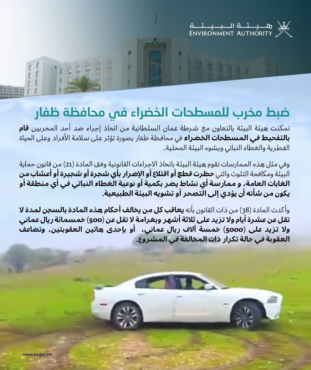 #هيئة_البيئة | ضبط مخرب للمسطحات الخضراء في محافظة ظفار.