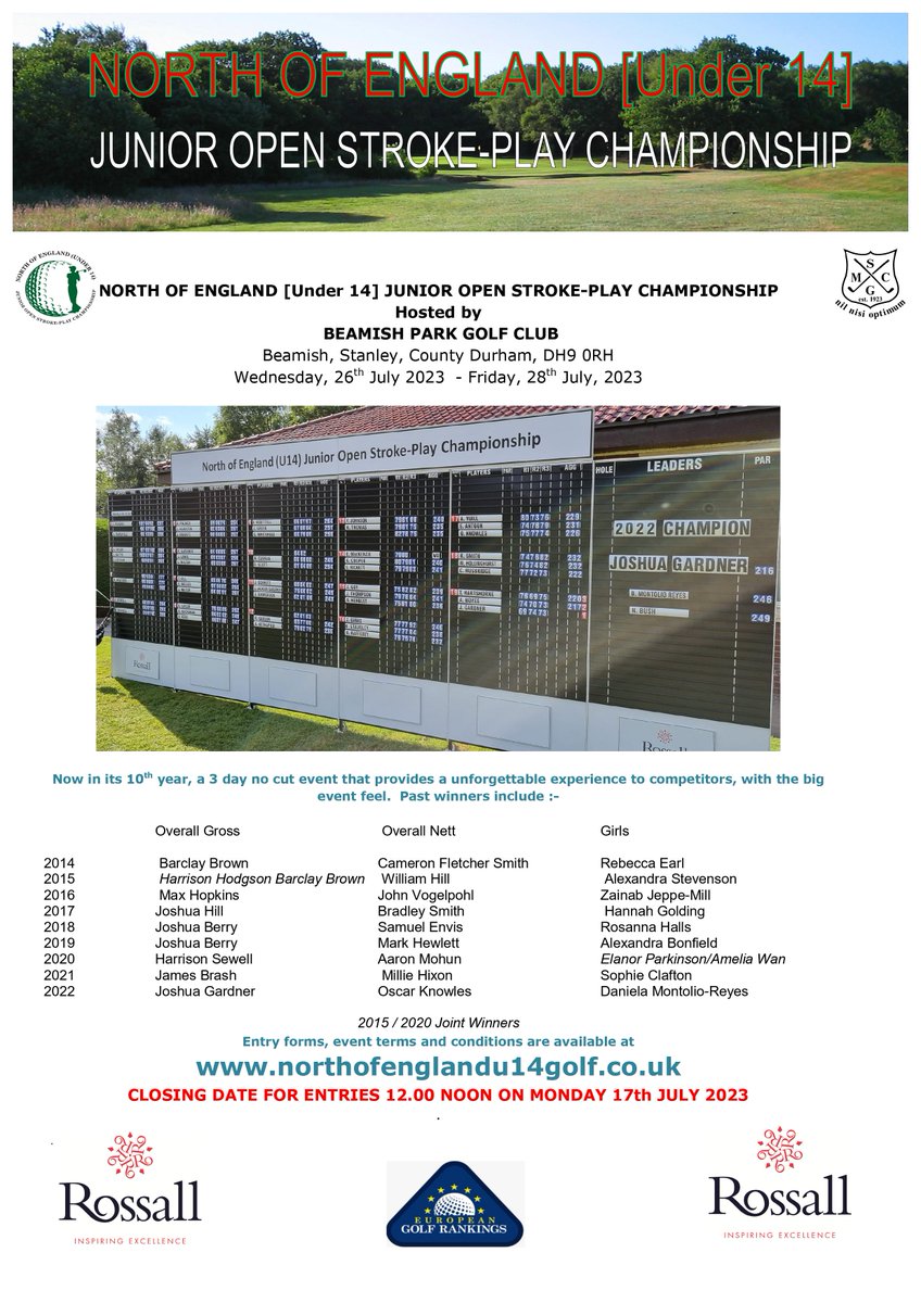 Less than 2 weeks to get your entries in for this years event, and join the list of winners from the past 9 years.    <a href="/Durham_Golf/">Durham Golf</a> <a href="/EnglandGolf/">England Golf</a> <a href="/stephenjburnett/">Stephen J. Burnett</a> <a href="/negolfer/">Northern Golfer & Yorkshire Golfer</a> <a href="/nland_golf/">Northumberland_Golf</a> <a href="/YUGCUK/">Yorkshire Golf</a> <a href="/Lancashiregolf/">Lancashire Golf</a> <a href="/stormygraeme/">Graeme Storm</a> all r/t's welcome