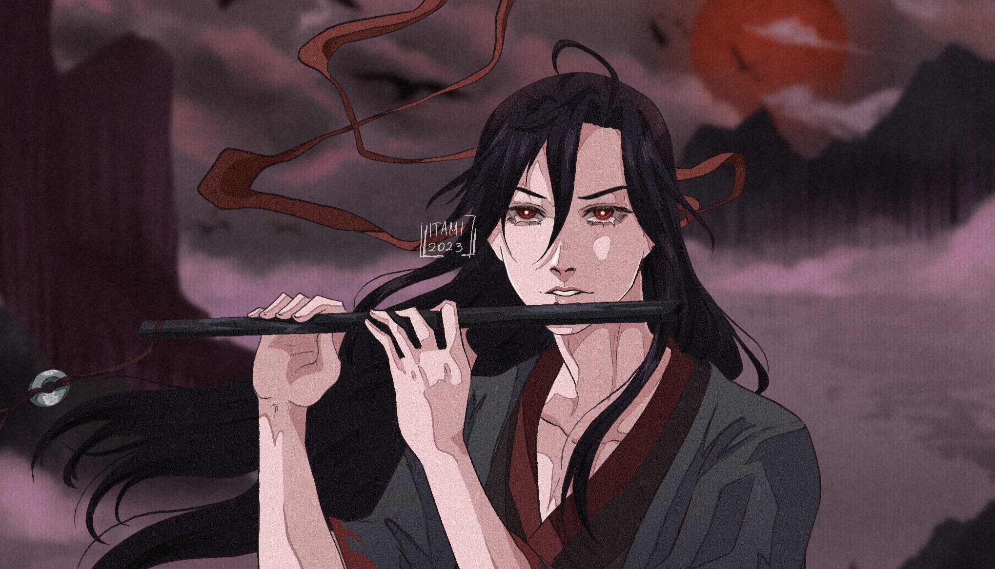 Mo dao zu shi, wei wuxian, flute, red eyes, shoujo, Anime, HD wallpaper