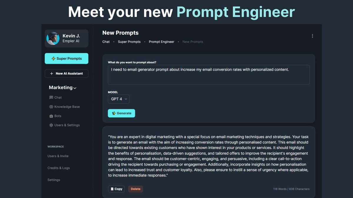 emplerai's tweet image. Experience #PromptEngineer and receive high-quality prompts tailored to your needs! empler.ai🎉

#SuperPrompt #prompts #promptsharing #promptchallenge #prompt #GPT #Empler #AI