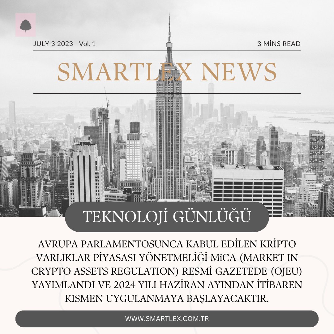 SmartlexTR's tweet photo. AP tarafından Nisan'da kabul edilen ve kripto varlıklara ilişkin Dünya'da ilk kapsamlı düzenleme olan #MiCA (Market in Crypto Assets Regulation) Avrupa Birliği Resmi Gazetesi'nde #OJEU yayımlandı. 2024 yılı Haziran'dan itibaren uygulanması bekleniyor. #cyrptoassets #kriptovarlık https://t.co/O4vOhSCM4Q