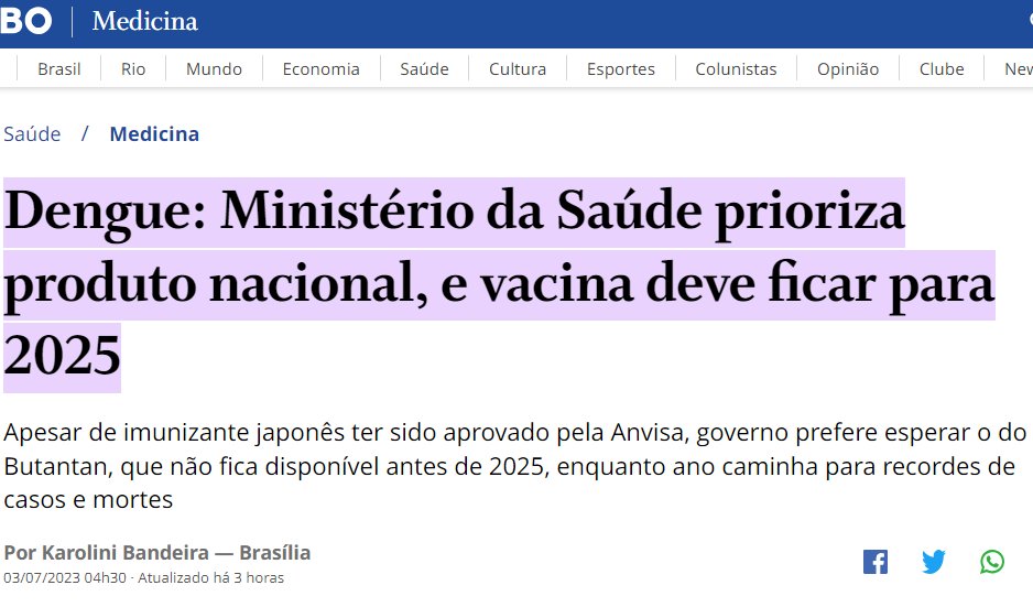 mauad_joao's tweet image. Fizeram um escândalo por causa de um "atraso" de 30 dias da vacina da Pfizer, em 2021. Agora, vão esperar dois anos para priorizar a vacina contra dengue, do Butantan. 

Segundo a mesma matéria, "conforme o último informe semanal do Centro de Operações de Emergências de…