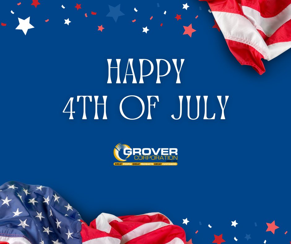 GroverCorpWI's tweet photo. Our facility will be closed Tuesday July 4th so our team can enjoy the holiday with family &amp; friends.
Happy 4th of July! https://t.co/XqHKbp3Cc4