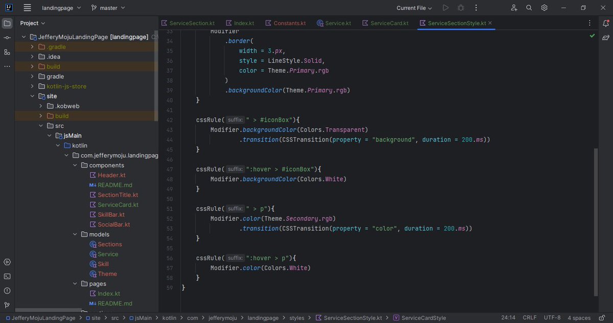 MOfeoritse's tweet photo. Stopping here today. All this is possible with Kobweb. Building a static responsive webpage with Kotlin. Itโs really amazing #kotlin #kobweb https://t.co/fpaF80HMlm