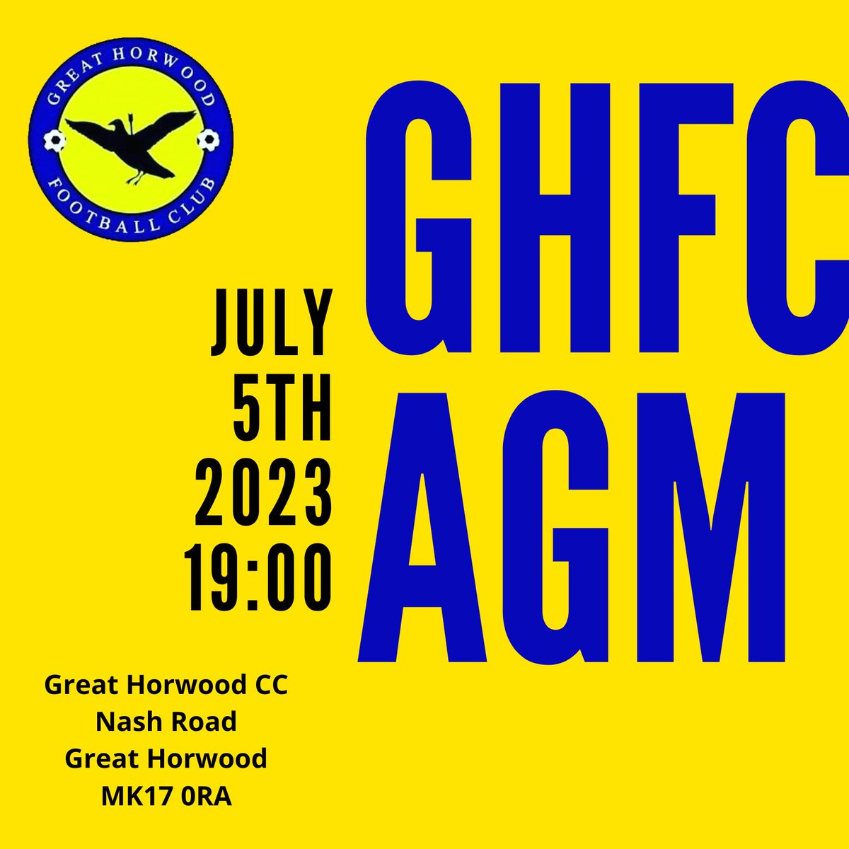 ⚠️⚠️ AGM MEETING ⚠️⚠️

This Wednesday, we are hosting our AGM, this is a really important meeting, and we urge players/supporters / local residents to come along.

This is a chance for you to have your say on the club and offer help and suggestions for the up coming season.