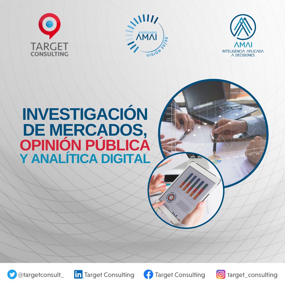 targetconsult_'s tweet photo. Somos una agencia especializada en #InvestigaciónDeMercados, #OpiniónPública y #AnalíticaDigital, miembro de la @amaimexico
Conoce más de nosotros
🎯 https://t.co/a98KYvny82
#TargetConsulting #AsociadosAMAI https://t.co/d1rY8iuZc5