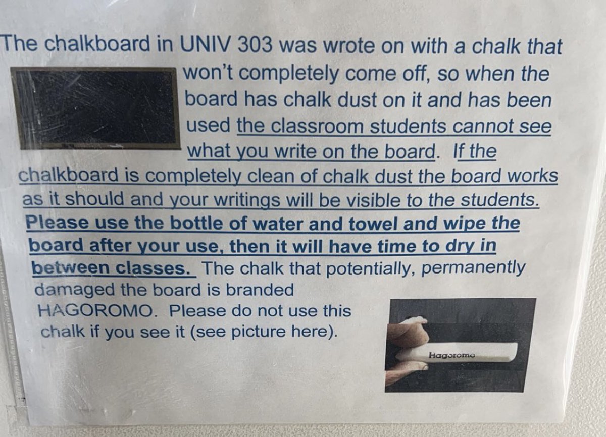 Found this piece of Orwellian disinformation today while studying in a classroom.

Hagoromo = best chalk brand.