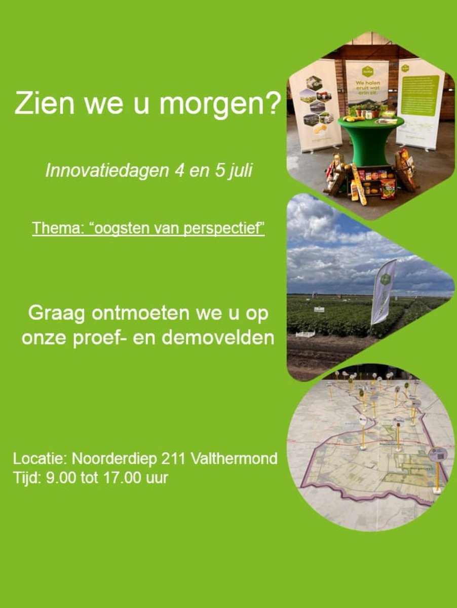 harmgerms's tweet image. Morgen de eerste van twee innovatiedagen op @WUR_Valthermond. Kom langs bij @Royal_Avebe, @Royal_Cosun, @Agrifirm en de andere deelnemers!