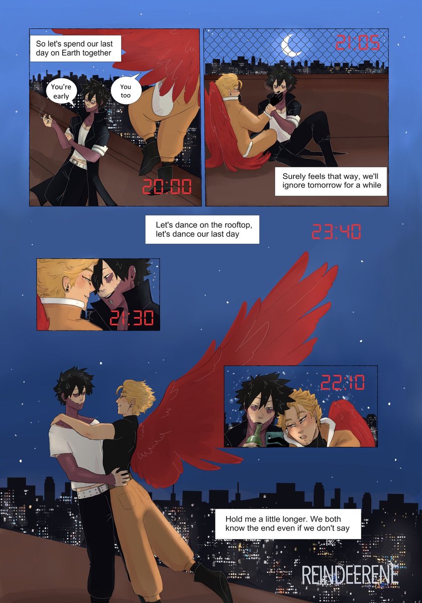 rein_spice's tweet photo. Little comic I made for the @pwburnout zine!! 🪶🔥

Something something, it's their last day together before the raid so they decide to stop pretending they don't have feelings for 1 night and truly enjoy themselves hoping tomorrow won't come 

#dabihawks #dabi #hawksbnha https://t.co/L5nWBbOjB8