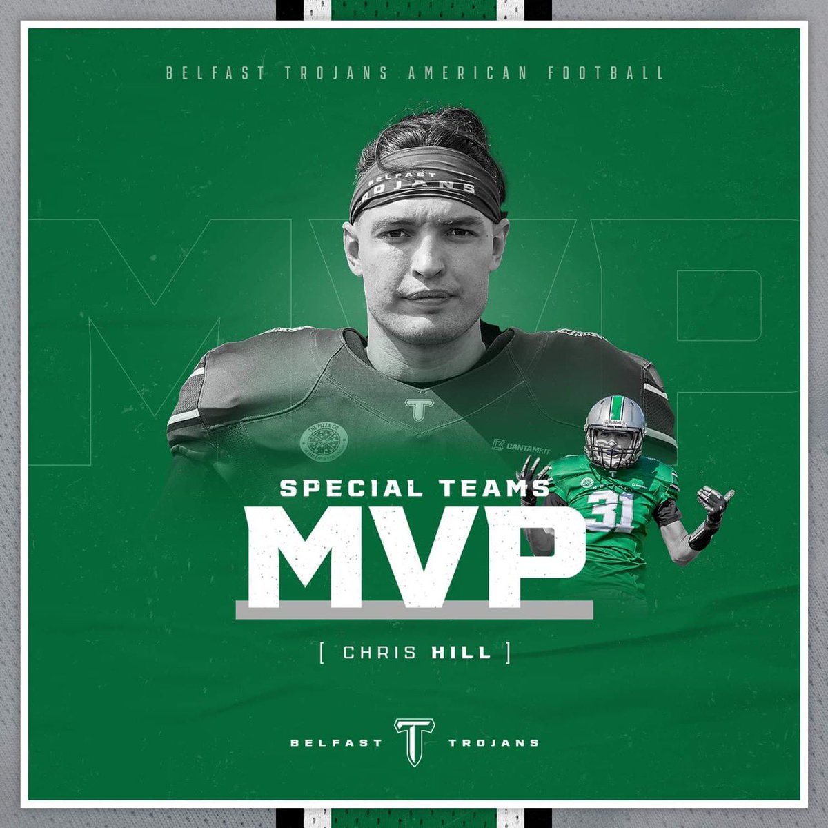 BelfastTrojans's tweet photo. Premier Division Semi Final - Belfast Trojans Special Teams MVP βοΈπ
Chris Hill DB #31
πΈ @ianhumes
#SpecialTeamsMVP
#bewaretheblade
#belfasttrojans
#AmericanFootball https://t.co/b9OV1TwFuc