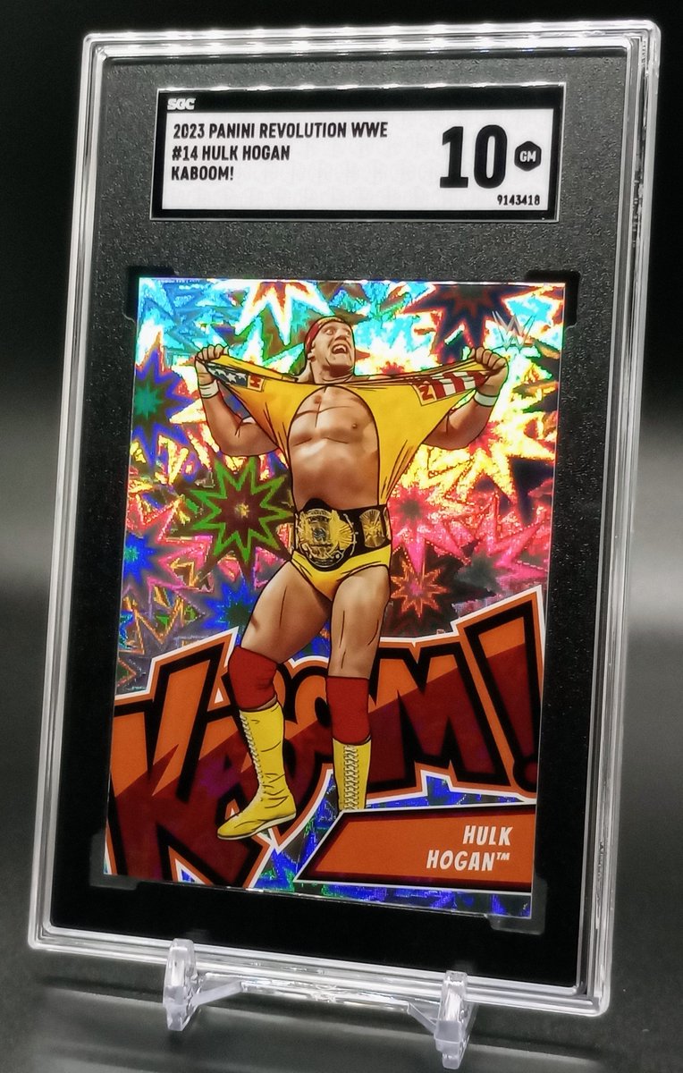 Studio40Cards's tweet photo. @CardPurchaser This @HulkHogan KABOOM returned home today as a POP 1.  Another big shout-out &amp; THANK YOU to @sgcgrading  for another 💎 that looks amazing! Glad they had a tuxedo that could fit the 24" pythons! #mailday https://t.co/L4tX0stZTn