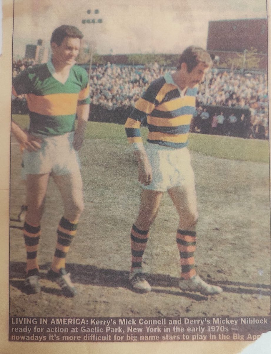 Super picture of the great Mickey Niblock,  alongside the brilliant Mick O’ Connell of Kerry. Mickey wearing the white boots in the early 1970’s. Trend setter, even back then. Rivals then, rivals with their county &amp; rivals again next Sunday. Beautiful

📷Picture taken in New York