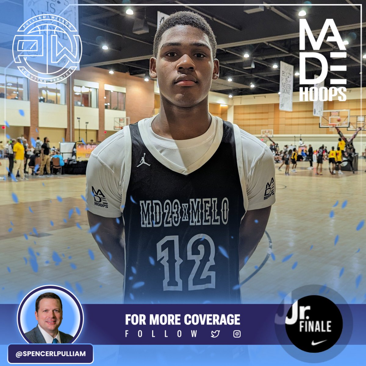 SpencerLPulliam's tweet photo. 📍 #JrFinale @madehoops
📂 Team Melo MD23 (@TeamMe7oEYBL)
👤 Jaylan Allen

📝 Strong bounce-back game for Team Melo (MD) and 2028 6'6"+ F Jaylan Allen as they rally to defeat Georgia Stars at @madehoops #JrFinale. The strong and explosive frontcourt prospect has few peers in the paint when he's locked in and playing with an aggressive streak.