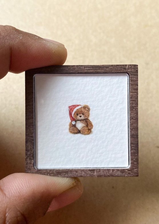 lesleywatersart's tweet photo. Teeny tiny teddy bear 🧸 (8 x 9 mm). The smallest one I’ve painted so far!

Original Miniature watercolor painting.

Painting size: 0.8 x 0.9 cm
Frame size: 3.5 x 3.5 cm
.
.
Materials used:
🗒  300 gsm watercolor paper
🎨 pocket box watercolor
🖌 
#tinyart #tinyartwork https://t.co/0r8slc8CEf