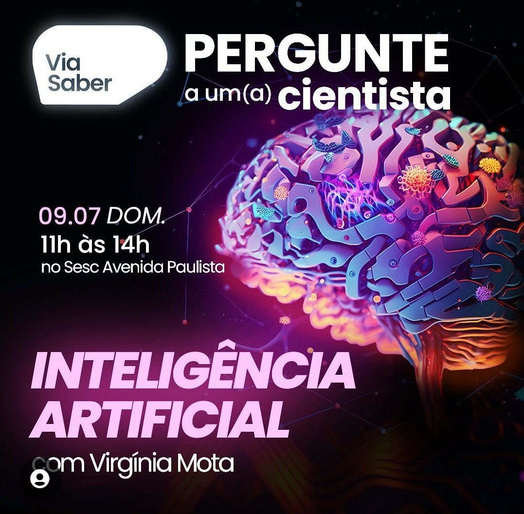 Que tal participar do 
"Pergunte a um(a) cientista" no <a href="/sescavpaulista/">Sesc Avenida Paulista</a> no próximo domingo, 9 dejulho? 
Você pode tirar suas dúvidas sobre Inteligência 
Artificial com <a href="/avivimota/">Vivi Mota</a> e vários outros 
cientistas. 
Mais um evento do <a href="/ViaSaber/">Via Saber</a> 
#Ciência #DivulgaçãoCientífica