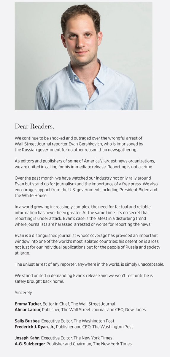 🚨This week marks 100 days that press freedom supporters & colleagues have pushed for the release of @WSJ reporter Evan Gershkovich, unjustly imprisoned in Russia. Let's stand together on this chilling milestone and demand Evan's immediate release. #IStandWithEvan #FreeThePress