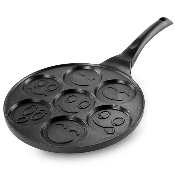 MegaChef Happy Face Emoji Pan brings fun expressive emotes to the breakfast table. The creative griddle lets you create 7 different emoji pancakes with the convenient molds. Brighten up your mornings with smiling faces, joyful laughter and other faces.