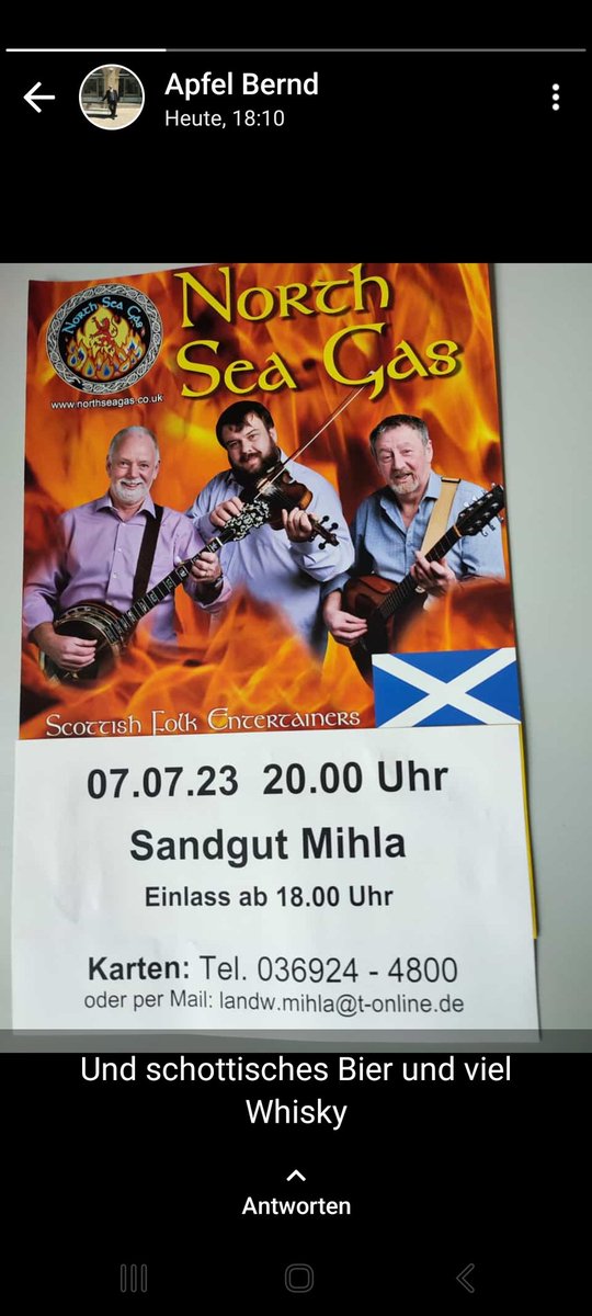 Mit Schottischem Bier, Whisky und Haggis
#NorthSeaGas 
Karte: 20,00 Euro (im Vorverkauf  18,00 Euro)