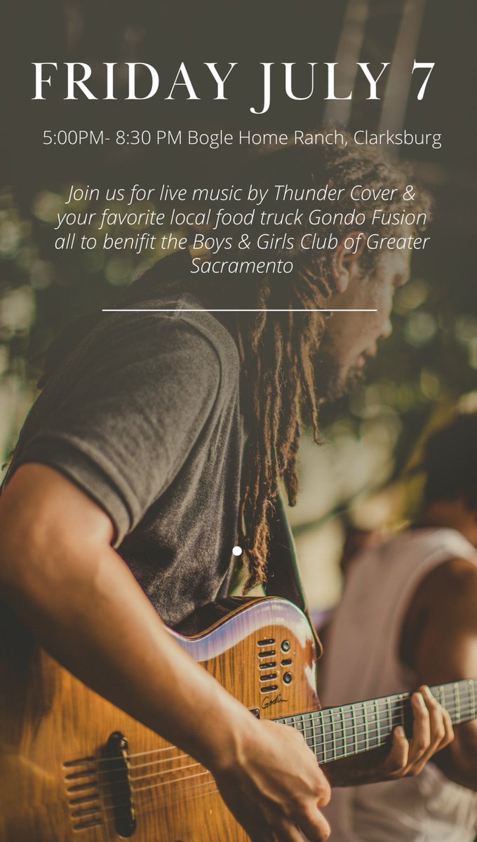 Join us! Friday, July 7th at <a href="/boglevineyards/">Bogle Vineyards</a> for live music and your favorite local food truck 🥂