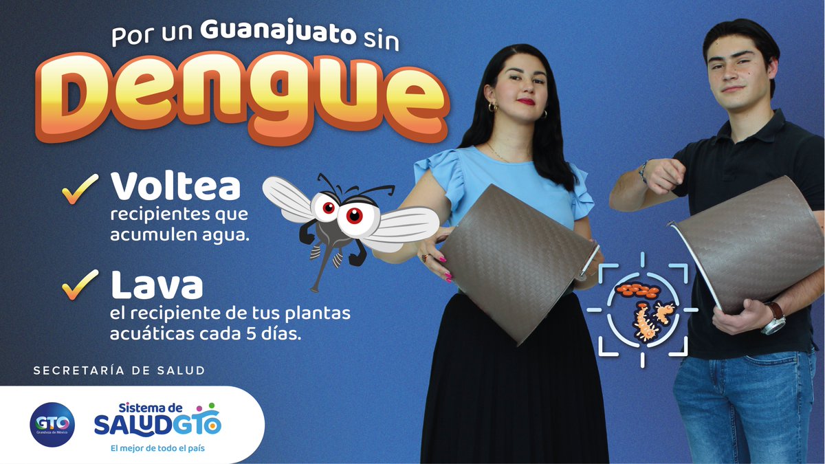 saludgobgente's tweet photo. Por un #GuanajuatoSinDengue sigue estas acciones preventivas para evitar la proliferación del mosco del dengue y otros. 

#Voltea los recipientes que acumulen agua. 
#Lava los recipientes de tus plantas acuáticas cada 5 días.  

#SistemaDeSaludGto #ContigoSiempre https://t.co/BEzux8US9Z