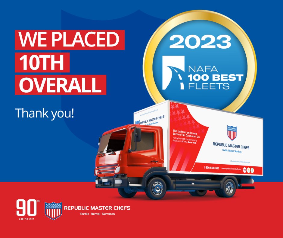 RMasterChefs's tweet image. We&apos;re proud to announce that American Textile Maintenance placed 10th on @nafafleet&apos;s list of 2023 100 Best Commercial Fleets! 🙌