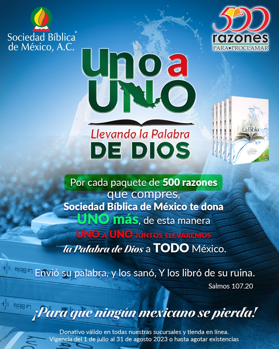 UNO a UNO Llevando la Palabra de Dios a TODO México.
¡Es tiempo de compartir la Palabra de Dios!
#SBM #unomas #UnoAUno #Evangelio #evangelismo #Misiones #500razones