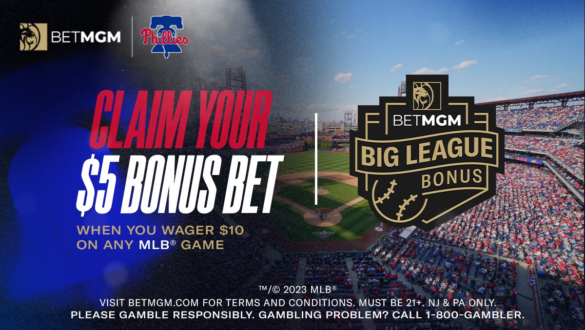 Phillies's tweet photo. We have something for you! ⬇️

Head to @BetMGM by 10 PM to claim your $5 Bonus Bet https://t.co/rzgZl5Ys2b https://t.co/g6rfRr9QLV