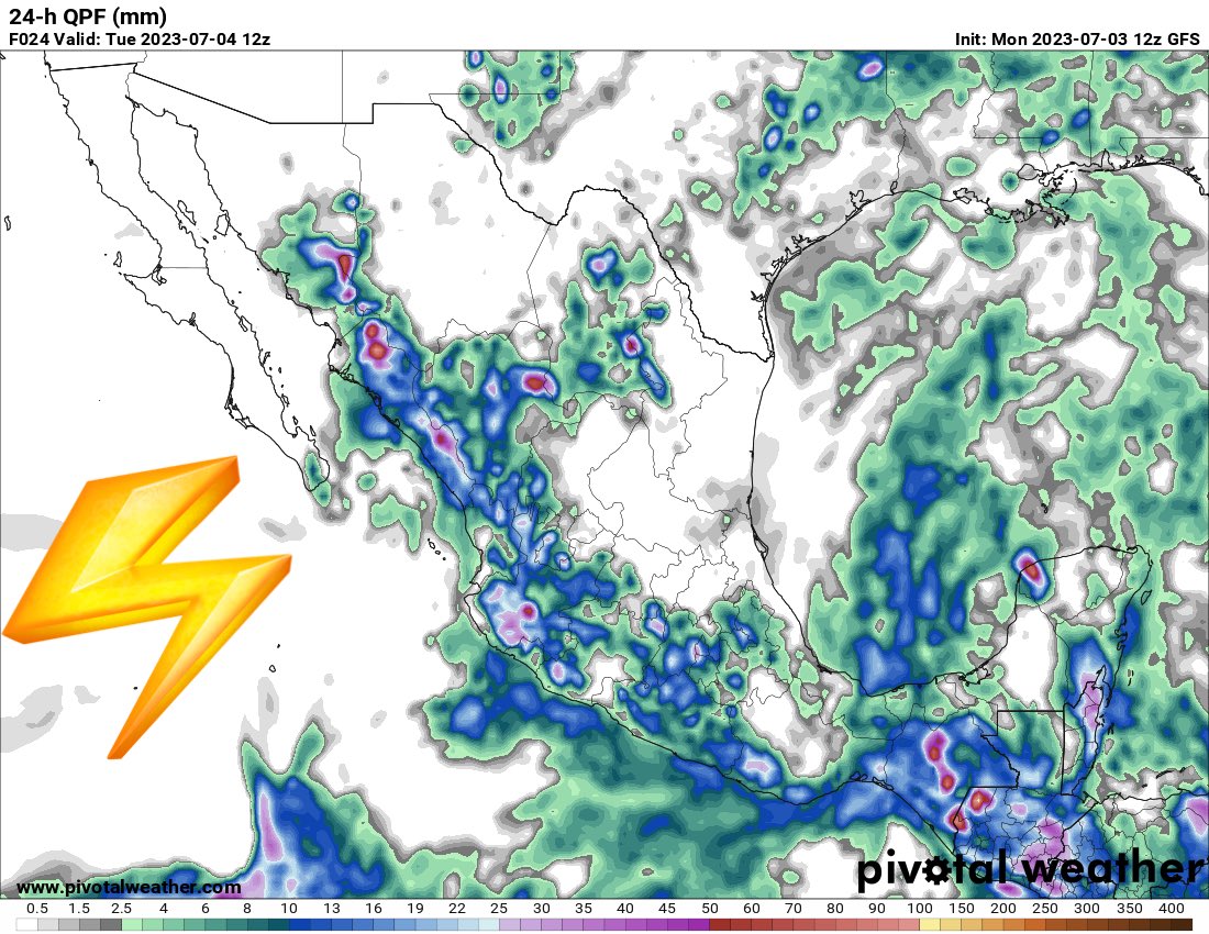 InfoMeteoro's tweet photo. ❇️⛈️LUNES: precipitaciones benéficas y dispersas en #México

🔴Fuertes lluvias/tormentas Yuc, Camp, QRoo, Coah, NL, Dgo, Son, Sin, Nay, Jal, Mich, Col, EdoMex, CDMX, Mor, Gro, Pue, Tlax, Oax, Chis, Tab.

-Eventos aislados BCS, Chih, Zac, Ver, Hgo.

⚠️POSIBLES:
🌊Inundaciones y crecida de ríos
⏺️Granizo

🌡️Temperaturas reguladas