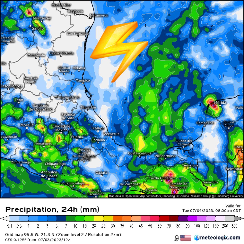 InfoMeteoro's tweet photo. ❇️⛈️LUNES: precipitaciones benéficas y dispersas en #México

🔴Fuertes lluvias/tormentas Yuc, Camp, QRoo, Coah, NL, Dgo, Son, Sin, Nay, Jal, Mich, Col, EdoMex, CDMX, Mor, Gro, Pue, Tlax, Oax, Chis, Tab.

-Eventos aislados BCS, Chih, Zac, Ver, Hgo.

⚠️POSIBLES:
🌊Inundaciones y crecida de ríos
⏺️Granizo

🌡️Temperaturas reguladas