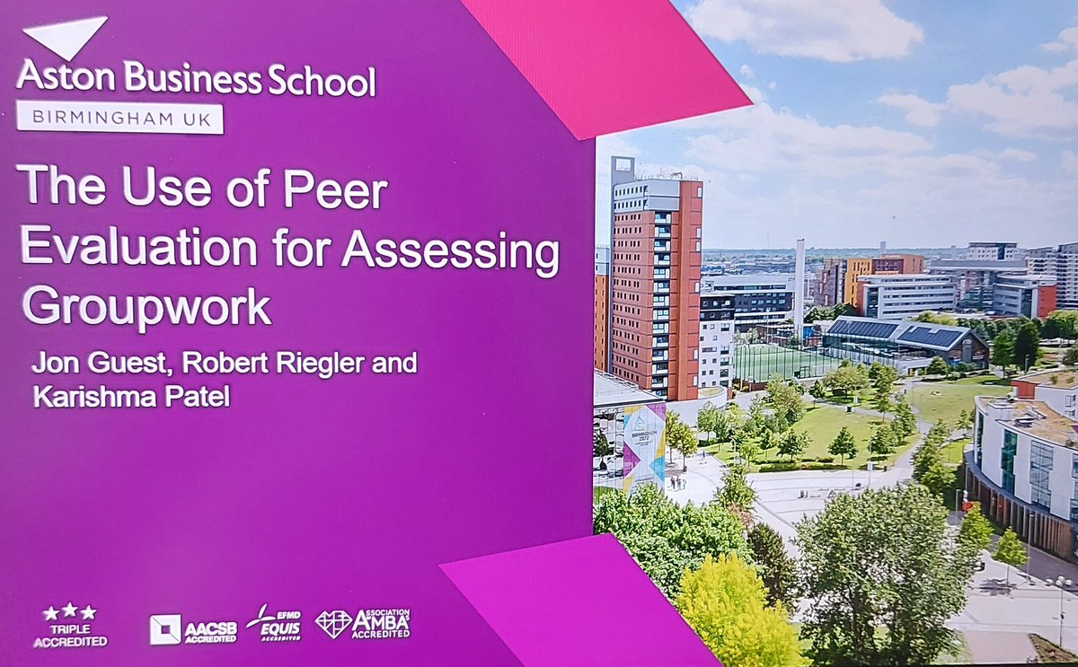 Great to present with colleagues @robrieecon and Jon Guest at the @AstonUniversity BSS Learning & Teaching conference today. Looking at how peer evaluation could be used to improve the assessed groupwork experience for students. Watch this space! #TeamAston #LearningandTeaching