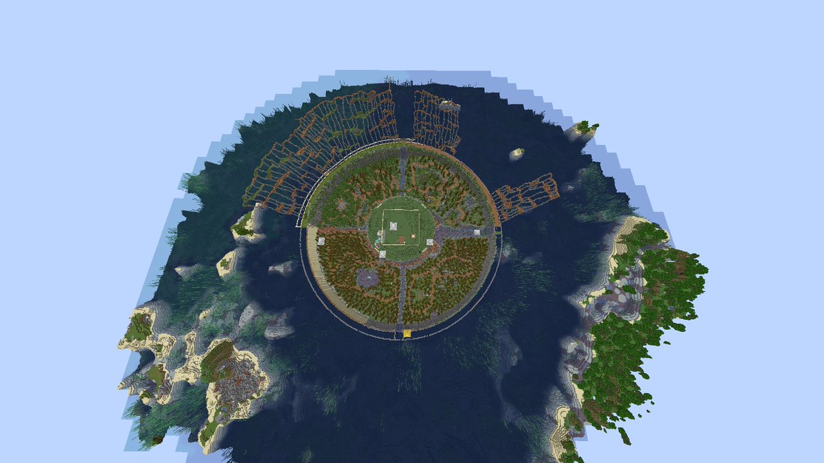 It's been a while since the last progress pics, but the build is nearing its final stages after only 1 month of playtime! I need a 25-render distance to be able to load the entire perimeter