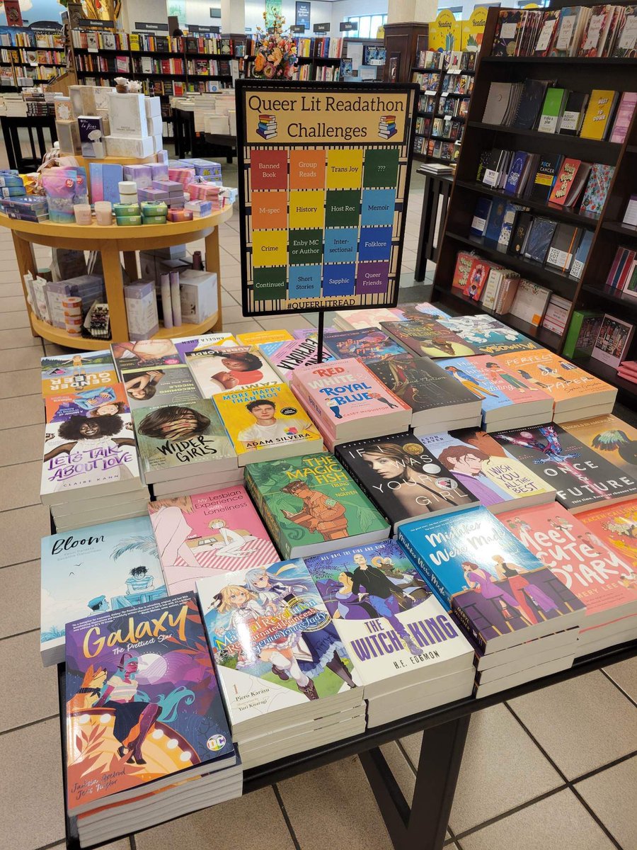 queer_lit's tweet photo. We had a Barnes and Noble store reach out to us and ask if they could use our bingo board for their queer book display, and of course we were thrilled to say yes! https://t.co/gwVk6ifYzW