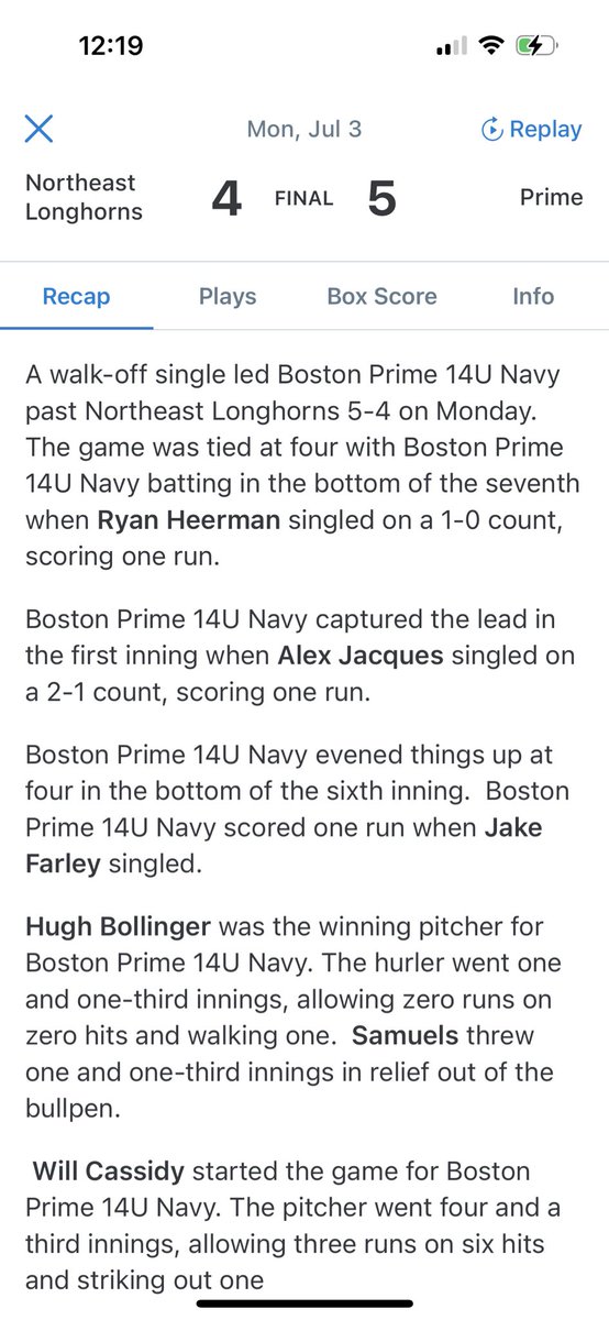 <a href="/HeermanRyan/">Ryan Heerman</a> walks it off in the 14U Independence Day classic to give 14 navy the W! Onto the championship against NH Prospects.
