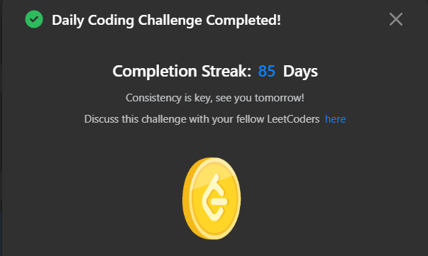 0NOSNA0's tweet photo. Daily Leetcode challenge Tweet:                                                                         
Day - 85  solved @LeetCode daily challenge  #100DaysOfCode #DSA #codinglife https://t.co/aYeqJYIu8D