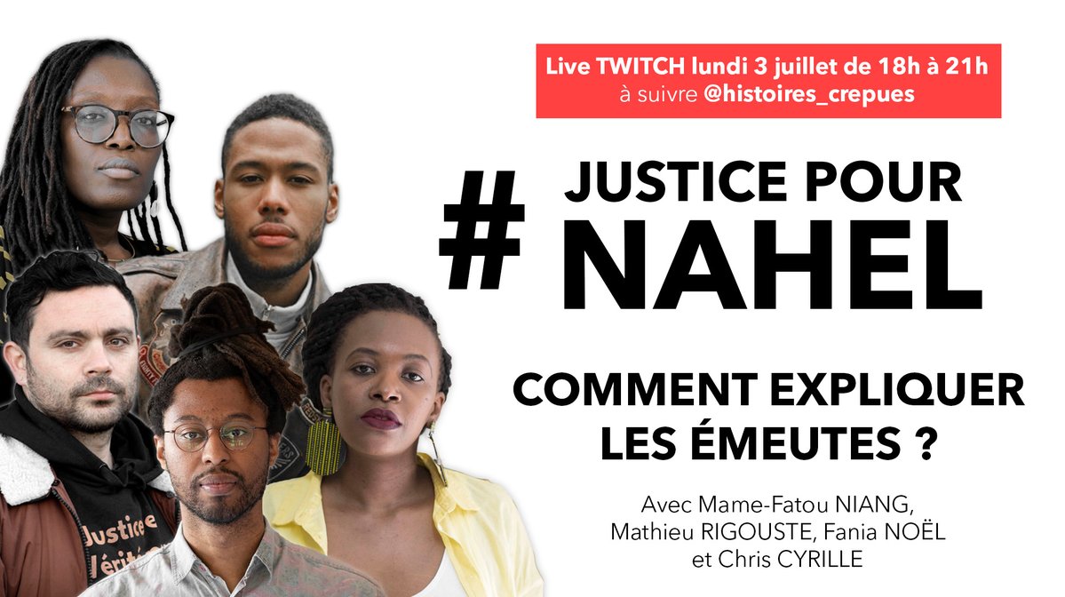 Comment expliquer les émeutes ? Live Twitch <a href="/Hist_Crepues/">Histoires Crépues</a> 
<a href="/FaniaMakaya/">Fania Noël🇭🇹</a>
<a href="/MameFatouNiang/">Mame-Fatou Niang</a>
<a href="/MathieuRigouste/">Mathieu Rigouste</a>
et Chris Cyrille !

C'est parti ! 

twitch.tv/histoires_crep…