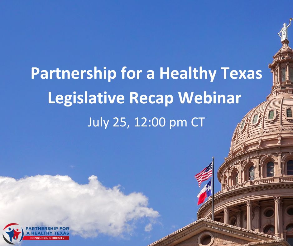 HAPPENING TOMORROW! 

The Partnership is hosting a webinar to recap efforts from the 88th Texas Legislative Session and the impacts on obesity prevention! 

Register to attend: us06web.zoom.us/meeting/regist…