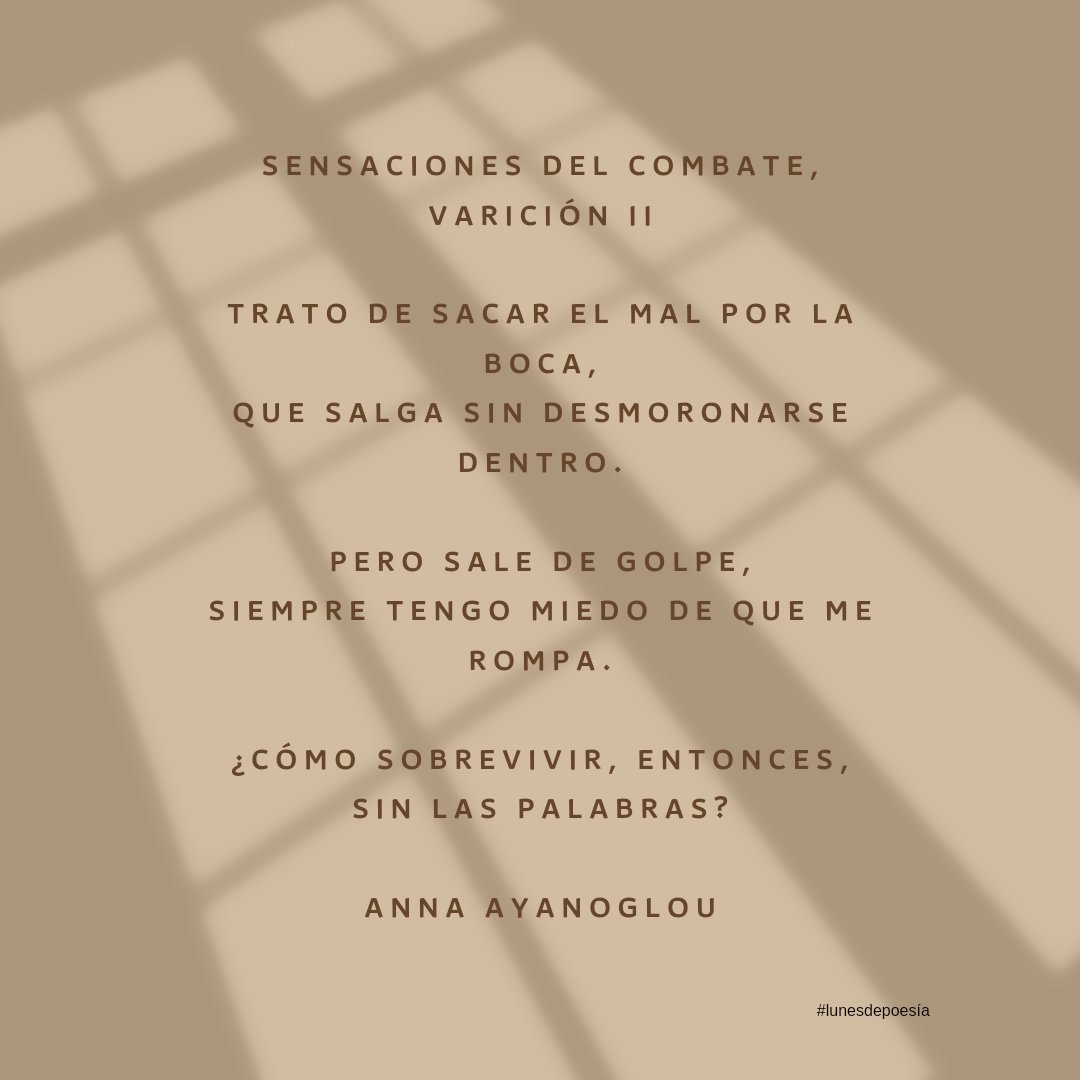 znbustos's tweet photo. Lunes de poesía

Sensaciones del combate, variación II de Anna Ayanoglou

#lunesdepoesía #annaayanoglou #poetafrancesa #escritoraseuropeas #poesía #poetry https://t.co/kwJPA05ktw