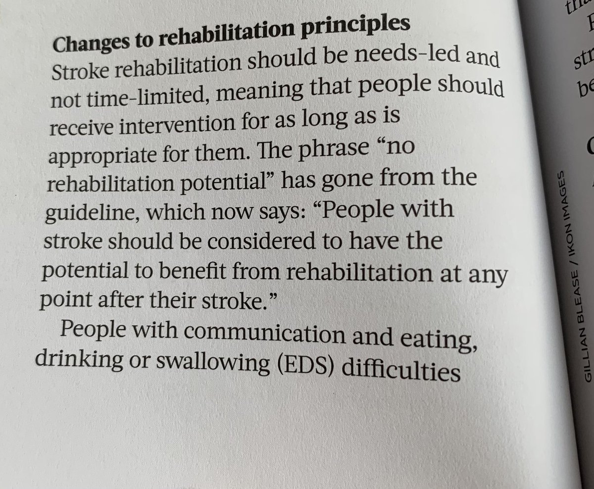 McG_Ellen's tweet photo. Reading up on changes to stroke guidelines in @RCSLT magazine. Good to see the recognition of rehab benefit with no time limit post stroke - something @carlystroke and Jan advocate for! @clairemoser https://t.co/AX712hRSkS