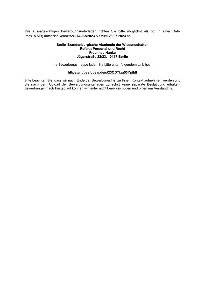 #Stellenangebot: Die Akademie sucht für die Interdisziplinäre Arbeitsgruppe (IAG) "Anders #Bauen – für #Ressourcenschonung und #Klimaschutz" zum 1.10.23 eine:n wissenschaftliche:n Mitarbeiter:in (Koordinator:in) in Vollzeit. bbaw.de/stellenangebot…
#job #Berlin #jobsinberlin