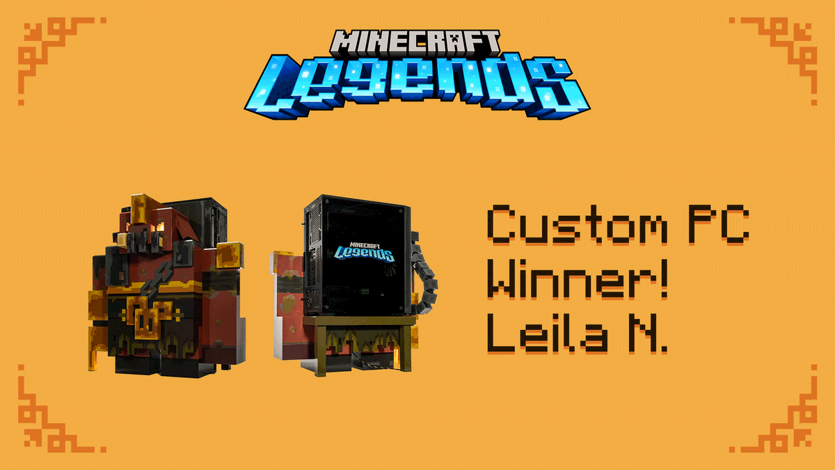 legends_game's tweet photo. The Unbreakable piglin boss guards a new domain: 

Congratulations Leila, our #MinecraftLegends custom PC sweepstakes winner! https://t.co/1k3G3Sen6G
